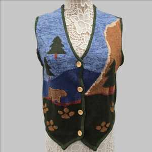 Vintage Wilderness Outdoor Scene Gina Peters Sweater Vest 1990's